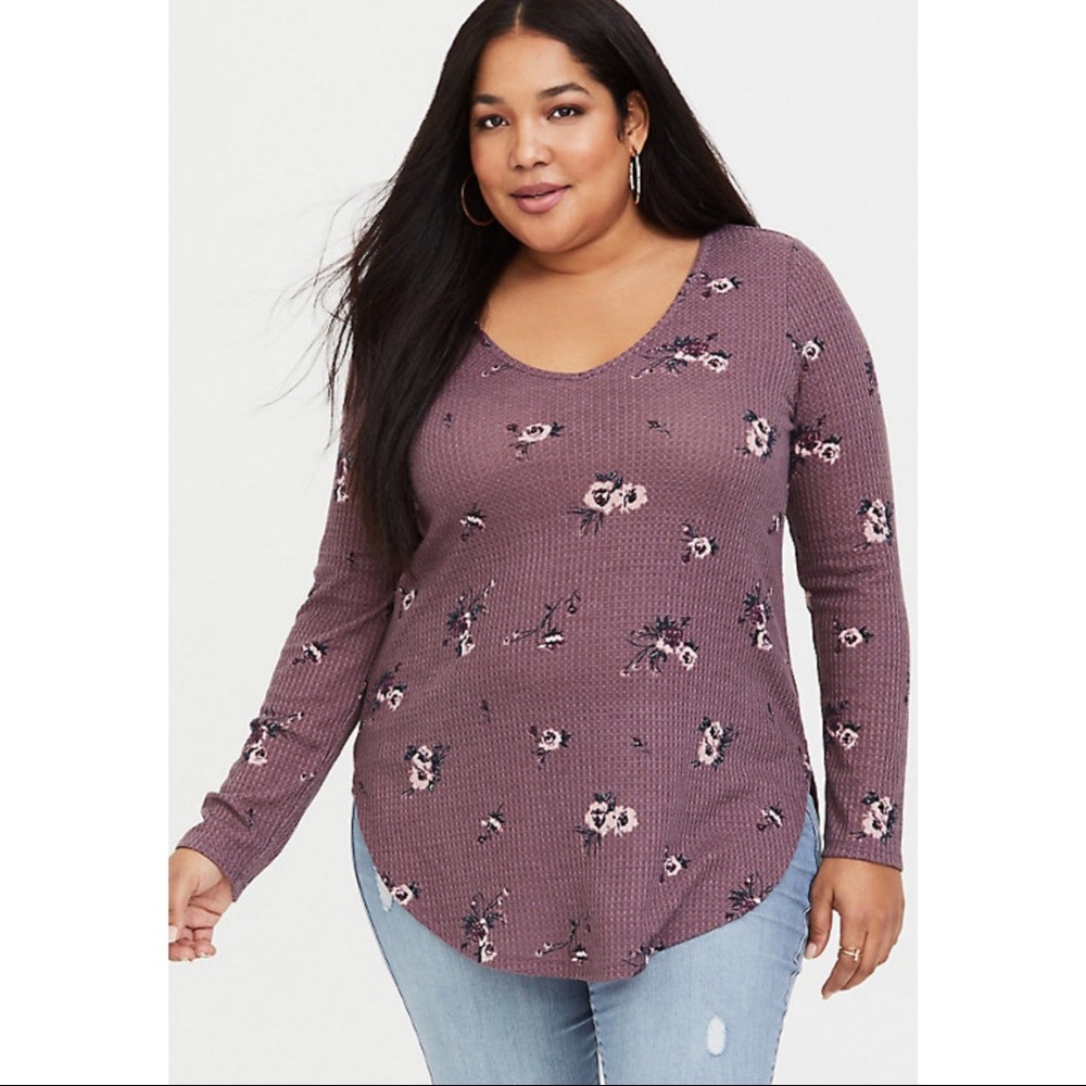 TORRID Long Sleeve V Neck Tee  Mauve Purpl…